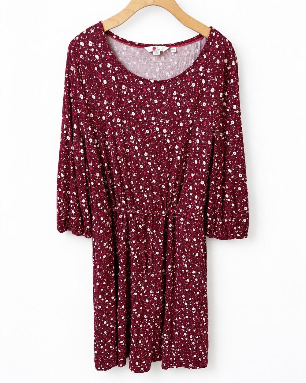 Boden Talia Jersey Dress 12R Burgundy Floral Fit Flare Workwear Cottagecore